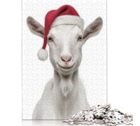 Adult Jigsaw Puzzles 1000 Pieces Christmas Goat Wearing Santa Hat Puzzles for Teenagers Gifts Home Educational Games DIY Toys 1000pcs (75x50cm)
