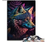 Adult Jigsaw Puzzles 1000 Pieces Colorful Abstract Wolf Made of Wood, for Ages 14+ 50x75cm Challenging Brain Teaser - Relaxing Toy for Teenagers