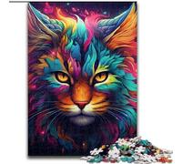 Adult Jigsaw Puzzles 1000 Pieces Colorful Art Psychedelic Cat 1000Pc Adults Jigsaw Puzzle Challenging Brain Teaser, Family Game Night (Size 26x38 cm)