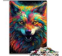 Adult Jigsaw Puzzles 1000 Pieces Colorful Art Wolf Made of Wood, for Teenagers Age Group 14+, Home Decor 50x75cm Engaging Family Game Night Activity