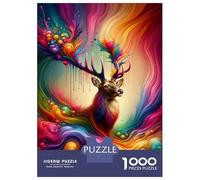 Adult Jigsaw Puzzles 1000 Pieces Colorful Deer Art Print Jigsaws for Adults Brain Teaser Game A Work of Art Educational Challenge 52x38cm/1000pcs