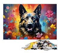 Adult Jigsaw Puzzles 1000 Pieces Colorful German Shepherd Dog The Jigsaw Puzzle with Matching Poster And Trivia Sheet 1000 PCS(38x26cm)