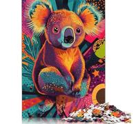 Adult Jigsaw Puzzles 1000 Pieces Colorful Koala Art Electric Koala Funky Australian Animal Poster Wood Puzzle Jigsaws for Adults Teenagers Age 14+ 1000pcs (75x50cm)
