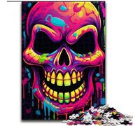 Adult Jigsaw Puzzles 1000 Pieces Colorful Neon Graffiti Skull Made of Wood, Fun Activity for at Home 50x75cm Engaging Family Game Night Activity