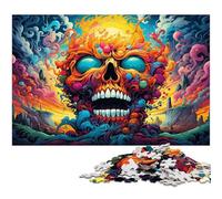 Adult Jigsaw Puzzles 1000 Pieces Colorful Psychedelia of Mysterious Skulls The Jigsaw Puzzle with Matching Poster And Trivia Sheet 1000 PCS(38x26cm)