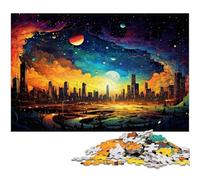 Adult Jigsaw Puzzles 1000 Pieces Colorful Psychedelic City The Jigsaw Puzzle with Matching Poster And Trivia Sheet 1000pcs(38x26cm)