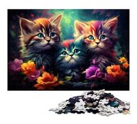 Adult Jigsaw Puzzles 1000 Pieces Colorful Psychedelic Cute Cat The Jigsaw Puzzle with Matching Poster And Trivia Sheet 1000 PCS(38x26cm)
