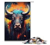 Adult Jigsaw Puzzles 1000 Pieces Colorful Psychedelic of A Buffalo Ink Painting Home Decoration Puzzle Toys Deal As Gifts for The Whole Family 1000 PCS(38x26cm)