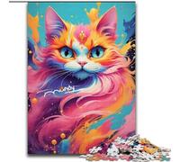 Adult Jigsaw Puzzles 1000 Pieces Colourful Cat Art Made of Wood, Fun Activity for at Home 50x75cm Engaging Family Game Night Activity