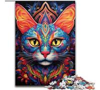 Adult Jigsaw Puzzles 1000 Pieces Colourful Cat Art Made of Wood, Fun Activity for at Home 50x75cm Engaging Family Game Night Activity