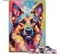 Adult Jigsaw Puzzles 1000 Pieces Colourful German Shepherd Paintings Wooden Puzzles size 50x75cm Ideal for Family Fun, Relaxation