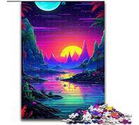 Adult Jigsaw Puzzles 1000 Pieces Colourful Neon Sunsets Made of Wood, for Ages 14+ 50x75cm Challenging Brain Teaser - Relaxing Toy for Teenagers
