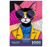 Adult Jigsaw Puzzles 1000 Pieces Cool Cat in Sunglasses Pop Art Style Teenager Puzzles Relax Games But Fun And Humorous Challenging To Complete 38x26cm/1000pcs