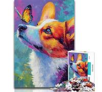 Adult Jigsaw Puzzles 1000 Pieces Corgi And Butterfly Puzzles for Teenagers,Stress Reliever Difficult Challenge Unique Home Decor And Gifts 26x38cm