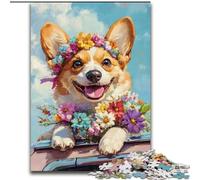 Adult Jigsaw Puzzles 1000 Pieces Corgi Flowers, Brain Teaser For Wall Decoration Unique Birthday And Xmas Gifts for for Age 14 (Size 26x38cm)