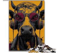 Adult Jigsaw Puzzles 1000 Pieces Cow Listening to Music cardboard Puzzles 26X38CM Ideal for Lover, Perfect Christmas, New Year, Valentine's Gift