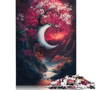 Adult Jigsaw Puzzles 1000 Pieces Crescent Moon And Cherry Blossoms Wood Puzzle Jigsaws for Adults Stress Relief Toys 1000pcs (75x50cm)