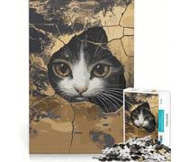 Adult Jigsaw Puzzles 1000 Pieces Curious Cat Peeking Through Crack, DIY Toys, Parent-child Interaction, Unique Birthday And Xmas Gifts 50x75cm