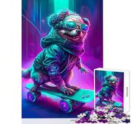 Adult Jigsaw Puzzles 1000 Pieces Cute Dog Playing Skates Relaxing Games Staycation Kill Time Home Decoration Toys Deal As Gifts for The Whole Family (38x52cm)