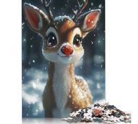 Adult Jigsaw Puzzles 1000 Pieces Cute Reindeer in Snow Puzzles for Adults & Teenager For Family Fun & Game Night 1000pcs (75x50cm)