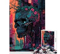 Adult Jigsaw Puzzles 1000 Pieces Cyberpunk Skull Metropolis Brain Teaser Game Tough Challenge Educational Toy Deal As Gifts for The Whole Family (38X52CM)