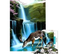 Adult Jigsaw Puzzles 1000 Pieces Deer Drinking Water near Waterfall for Birthday, Chrismas Precision Cutting Hands-on Game for Age 14+ Game (38x26cm)