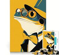Adult Jigsaw Puzzles 1000 Pieces Distinguished Frog in A Top Hat Minimalist Art Ideal Cut Decor Brain Teaser Gift Idle Fun Time Birthday Hobby Gift (38x52cm)