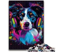 Adult Jigsaw Puzzles 1000 Pieces DJ Neon Border Collie Adult Jigsaw,Stress Reliever Difficult Challenge Unique Home Decor And Gifts (38x26cm)