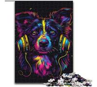 Adult Jigsaw Puzzles 1000 Pieces DJ Neon Border Collie Made of Wood, Fun Activity for at Home 50x75cm Engaging Family Game Night Activity