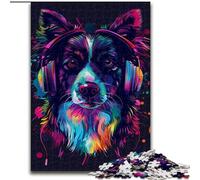 Adult Jigsaw Puzzles 1000 Pieces DJ Neon Border Collie Made of Wood, Fun Activity for at Home 50x75cm Engaging Family Game Night Activity