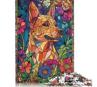 Adult Jigsaw Puzzles 1000 Pieces Dog in Flowers Stained Glass Puzzles for Adults & Teenager Educational Games 1000pcs (75x50cm)