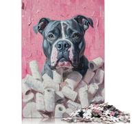 Adult Jigsaw Puzzles 1000 Pieces Dog in Toilet Paper Painting Pitbull Wall Print Wooden Puzzles Unique Home Decor And Gifts 1000pcs (75x50cm)