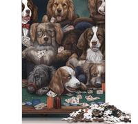 Adult Jigsaw Puzzles 1000 Pieces Dogs Playing Poker Jigsaw Puzzles for Adults Wooden Puzzles Jigsaw Puzzles for Adults Educational Game Challenge Toy Size 75x50cm