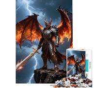 Adult Jigsaw Puzzles 1000 Pieces Dragon Knight with Flaming Wings Fun at Home Activities, Tough Challenge Brain Teaser Game Suitable for People Aged 14 And Above (38x52cm)