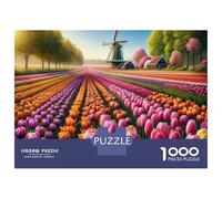 Adult Jigsaw Puzzles 1000 Pieces Dutch Tulip Fields Puzzle for Adults Anti-Stress Toys Difficult Hard Great Gift for Gaming 38x26cm/1000pcs