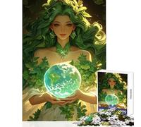 Adult Jigsaw Puzzles 1000 Pieces Earth Goddess Holding Globe Relaxing Games Staycation Kill Time Home Decoration Toys Deal As Gifts for The Whole Family (38x26cm)