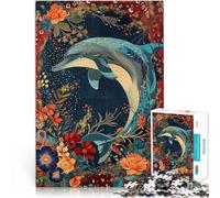 Adult Jigsaw Puzzles 1000 Pieces Eclectic Boho Dolphin Made of cardboard for and from 14 years and over Relaxing games Improving love between couples。size:38x52cm/14.96x20.47inch