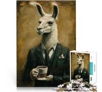 Adult Jigsaw Puzzles 1000 Pieces Elegant Llama with Coffee Made of cardboard for ages 14 and over Analysis and logic Birthday Gifts。size：26x38cm/10.24x14.96inch