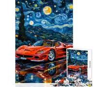 Adult Jigsaw Puzzles 1000 Pieces Ferrari F Under Starry Night Educational Toy Gift Birthday Brain Teaser Game Interesting Stress Reduction (Size 38x52cm)