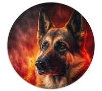 Adult Jigsaw Puzzles 1000 Pieces Fire German Shepherd Round Cardboard Puzzles for Mother'S Day,Birthdays,Christmas 67.5x67.5 cm