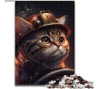 Adult Jigsaw Puzzles 1000 Pieces Firefighter Cat Made of Wood, Making It A Great Gift for Family Fun 50x75cm Educational Toy for Teenagers, Home Office Decor