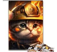 Adult Jigsaw Puzzles 1000 Pieces Firefighter Cat Made of Wood, Making It A Great Gift for Family Fun 50x75cm Educational Toy for Teenagers, Home Office Decor