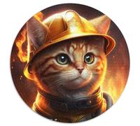Adult Jigsaw Puzzles 1000 Pieces Firefighter Cat Puzzle 1000 Pieces Jigsaw Educational Activity for Cognitive Skills Cognitive Skill Improvement (67.5x67.5cm)
