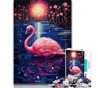 Adult Jigsaw Puzzles 1000 Pieces Flamingo Swirl Night Teenager Puzzles,Quiz Game Wall Decoration Unique Birthday And Xmas Gifts (size 38x26cm)
