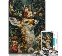 Adult Jigsaw Puzzles 1000 Pieces Floral Deer,Help The Brain Exercise Addictive Toys to Cultivate Patience Gift For Birthdays 50x75cm