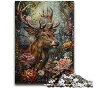 Adult Jigsaw Puzzles 1000 Pieces Floral Deer Stress Reliever Staycation Kill Time Perfect Decoration for Age 14+ 38x26cm