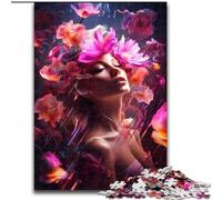 Adult Jigsaw Puzzles 1000 Pieces Floral Flower Girl Neon Puzzle Made of Wood,for Teenagers & Family Fun - DIY Brain Teaser Game Gift 1000pcs(50x75cm)