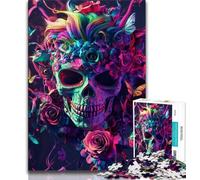 Adult Jigsaw Puzzles 1000 Pieces Flower Skull Teenager Jigsaw,Stress Reliever Staycation Kill Time Home Decoration Toys 26x38cm