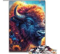 Adult Jigsaw Puzzles 1000 Pieces Flowers And Bison, Brain Teaser For Wall Decoration Unique Birthday And Xmas Gifts for for Age 14 (Size 26x38cm)