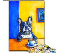 Adult Jigsaw Puzzles 1000 Pieces French Bulldog Drinking Coffee, Family Entertainment Toys Is Ideal As Gifts for The Whole Family for 14+ (Size 26x38cm)